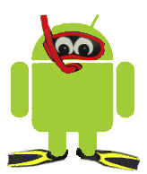 Logo ANDROLOGICIELS : robot vert équipé d’un masque de plongée et de palmes